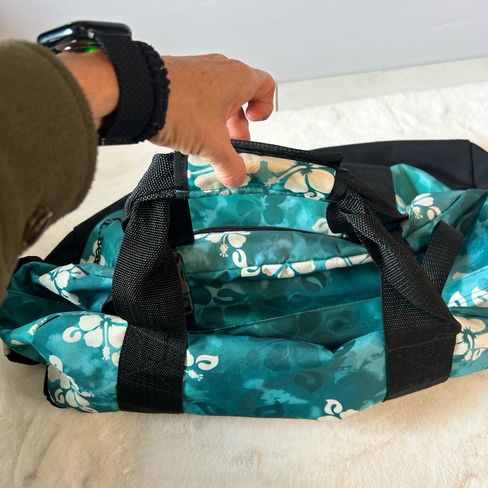 L.L. Bean Floral Duffel Bag Teal Travel Gym Weekender - Picture 12 of 16